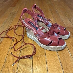White House Black Market “Saffron” Leather Lace-Up Cork Wedge Sandals size 7.5